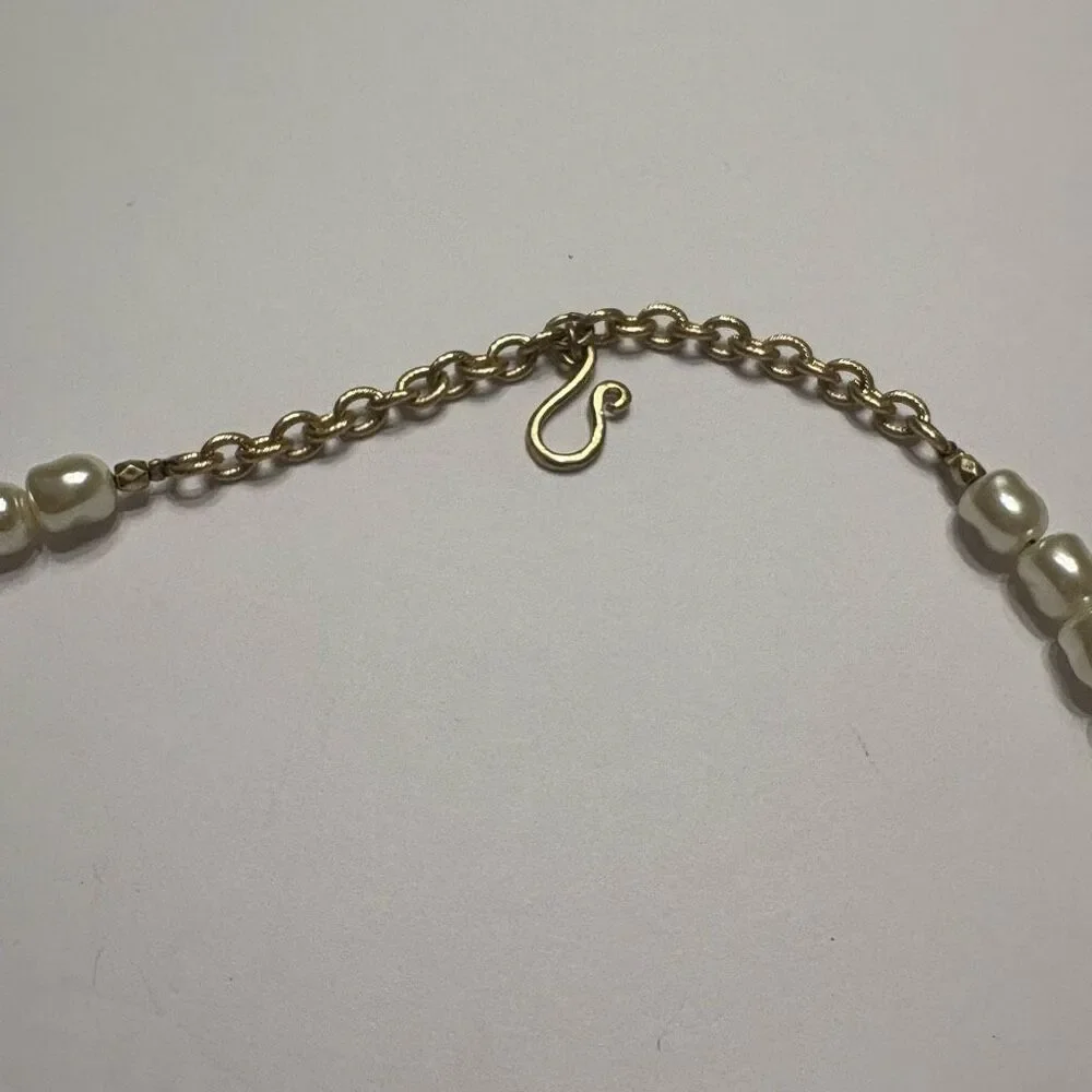 Chico’s Women’s Gold Tone Faux Pearl Maltese Cross Key Fashion Necklace